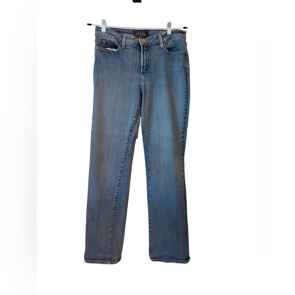 NYDJ Marilyn Straight Leg Blue Jeans with Back Pocket Embellishments - Picture 1 of 8